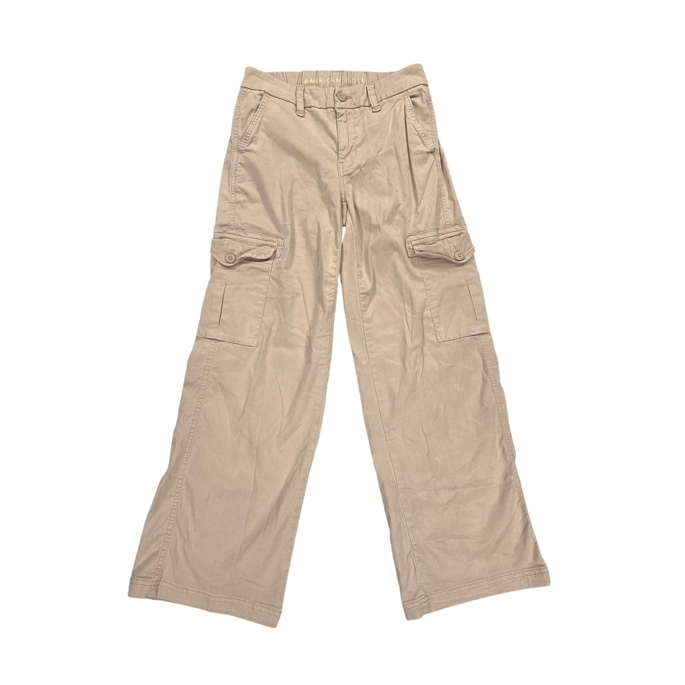 American Eagle Mid Rise Wide Leg Cargo Pants light pink khaki Skater Gorpcore 0